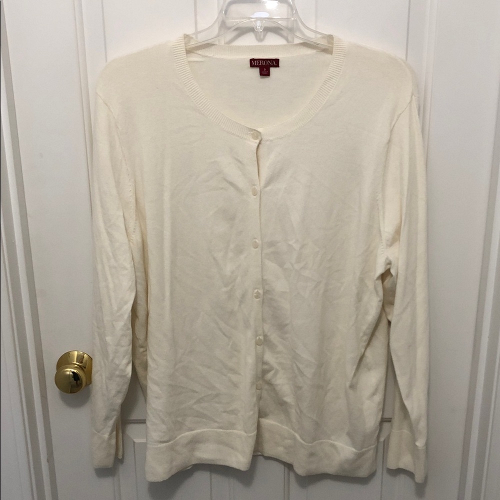 Merona Cream Crewneck Button Cardigan